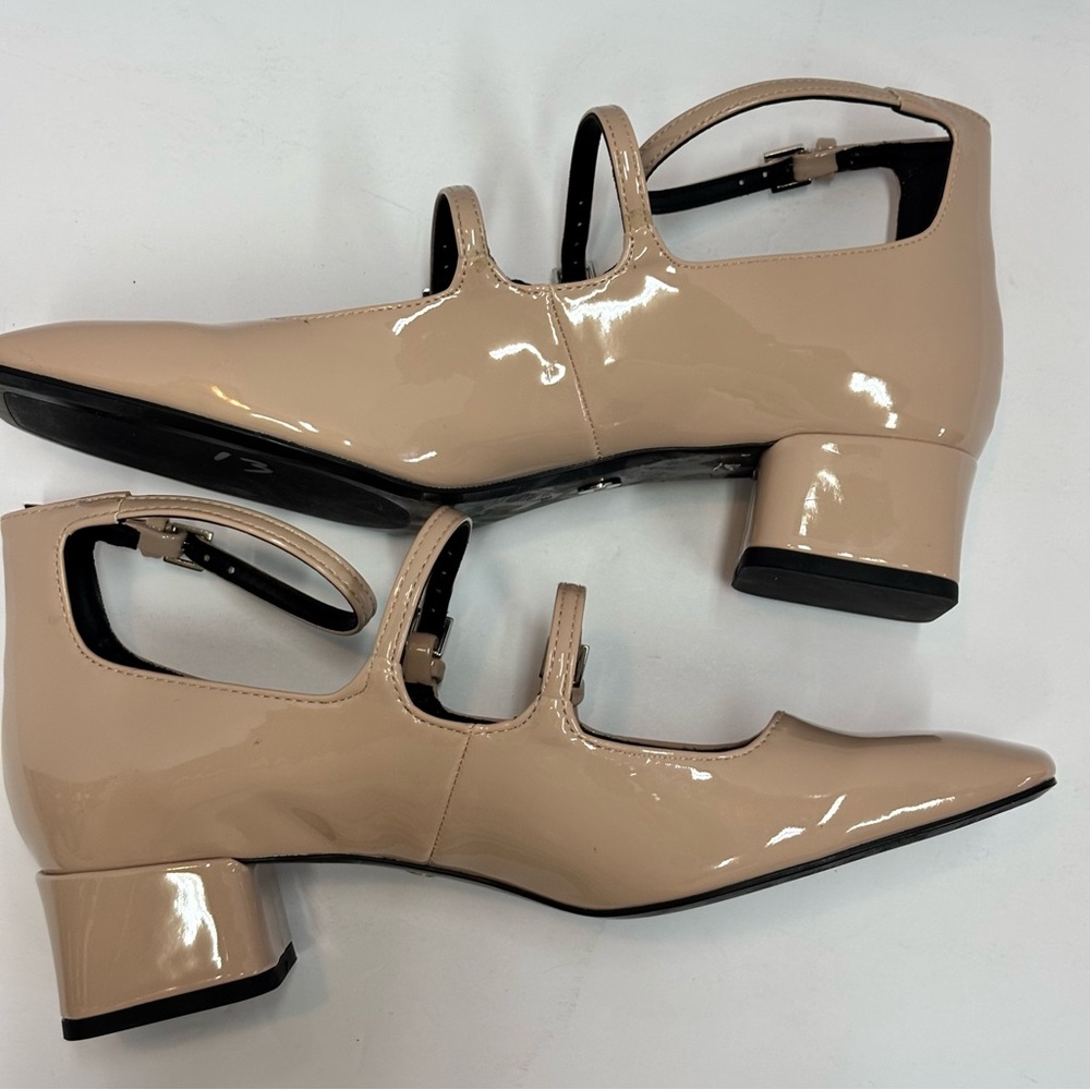 Zara Nude Patent Leather Multi-Strap Block Heel Square Toe Mary Jane’s Sz 8/EU38 - Picture 9 of 14